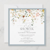 Pastel Blue Floral Drop Script Baby Dusche Einladung (Vorderseite)