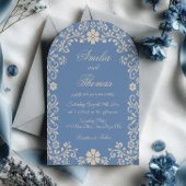 Pastel Blue Floral Elegante Hochzeit Einladung