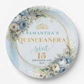 Pastel Blue Floral Eucalyptus Gold Custom Plates Pappteller (Vorderseite)