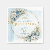 Pastel Blue Floral Gold 15th Birthday Napkins Serviette (Vorderseite)