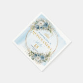 Pastel Blue Floral Gold 15th Birthday Napkins Serviette (Ecke)