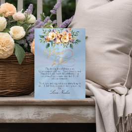 Pastel Blue - Floral & Gold Tiara Quinceanera Dankeskarte