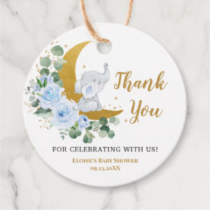 Pastel Blue Floral Greenerie Elephant Vielen Dank Geschenkanhänger