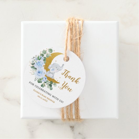 Pastel Blue Floral Greenerie Elephant Vielen Dank Geschenkanhänger (Beispiel)