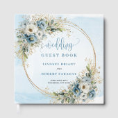 Pastel Blue Floral Greenery Gold Glitter Sign In Gästebuch (Vorderseite)