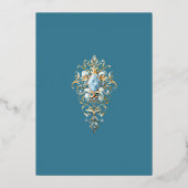 Pastel Blue Floral Indian Peacock Wedding Gold Folieneinladung (Rückseite)