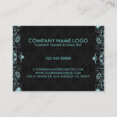 Pastel Blue Floral Wirbel Schwarzer Hintergrund Visitenkarte (Rückseite)