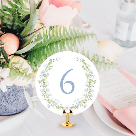 Pastel Blue Floral Wreath Whimsical Table Number Einladung