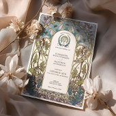 Pastel Blue Florals Art Nouveau Wedding Einladung