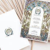 Pastel Blue Florals Art Nouveau Wedding Einladung