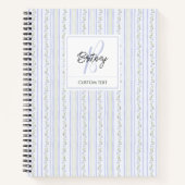 Pastel Blue Flowers and Stripes Coquette Monogram Notizblock (Vorderseite)