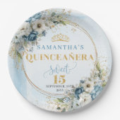 Pastel Blue Flowers Eucalyptus Gold Custom Quince  Pappteller (Vorderseite)