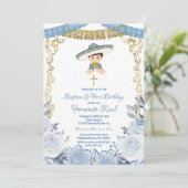 Pastel Blue Flowers Fiesta Taufe und Geburtstag Einladung (Stehend Vorderseite)