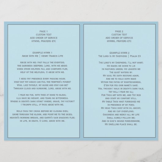 Pastel Blue Foto Order of Service Funeral Program (Rückseite)