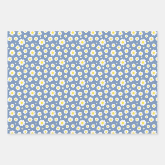 Pastel Blue Gingham Daisy Blume Polka Dot Pattern Geschenkpapier Set (Vorderseite 2)