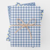 Pastel Blue Gingham Daisy Blume Polka Dot Pattern Geschenkpapier Set (Beispiel)