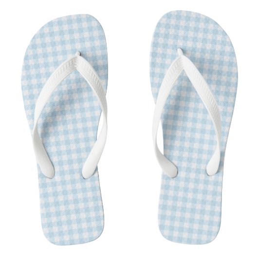 Pastel Blue Gingham Flip Flops Erwachsene, breite  Badesandalen (Fußbett)