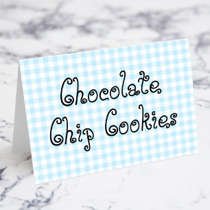 Pastel Blue Gingham Food Cards Tischnummer