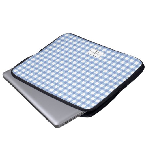 Pastel Blue Gingham Kariert Checked Pattern Monogr Laptopschutzhülle (Vorne Knopf)