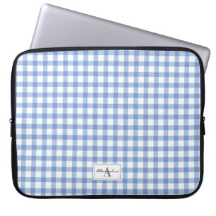 Pastel Blue Gingham Kariert Checked Pattern Monogr Laptopschutzhülle