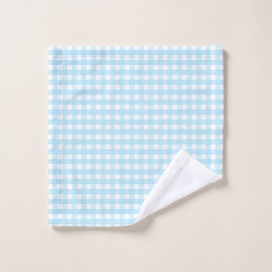 Pastel Blue Gingham Pattern Badhandtuch Set (Waschlappen)