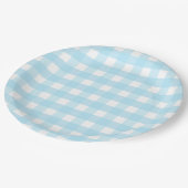 Pastel Blue Gingham Pattern Papierplatte Pappteller (Schrägansicht)