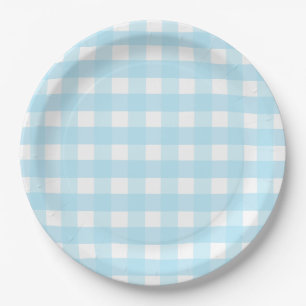 Pastel Blue Gingham Pattern Papierplatte Pappteller