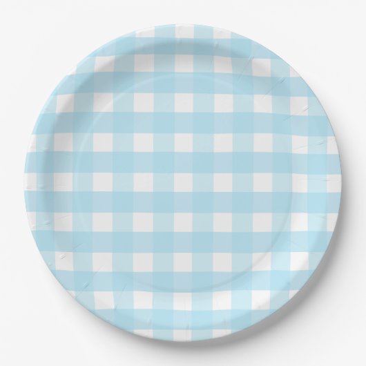 Pastel Blue Gingham Pattern Papierplatte Pappteller (Vorderseite)