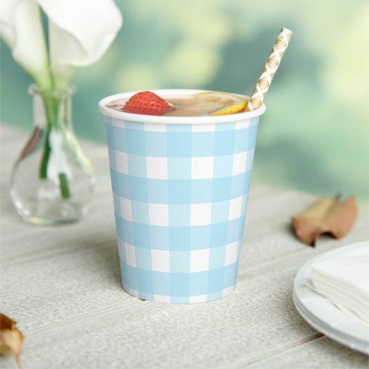 Pastel Blue Gingham Pattern Pappbecher (In Situ)