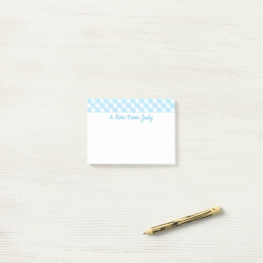 Pastel Blue Gingham Pattern Post-it Klebezettel (Auf Schreibtisch)