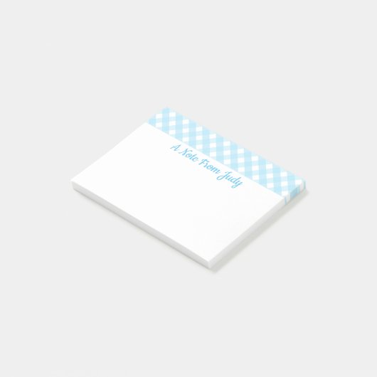 Pastel Blue Gingham Pattern Post-it Klebezettel (angewinkelt)