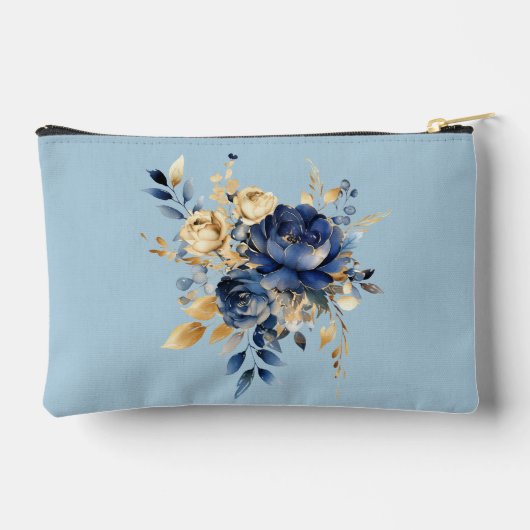 Pastel Blue & Gold Aquarelltasche Zubehörtasche (Rückseite)