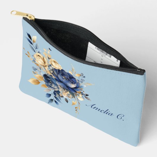 Pastel Blue & Gold Aquarelltasche Zubehörtasche (Offen)
