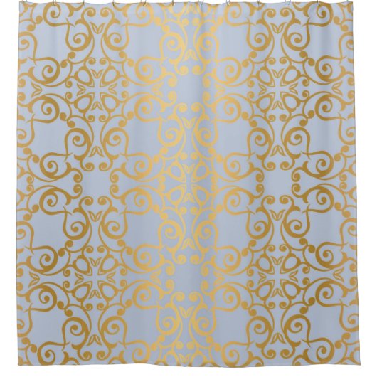 PASTEL BLUE GOLD ELEGANT PATTERN DUSCHVORHANG (Vorderseite)