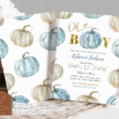 Pastel Blue Gold Oh Boy Pumpkin Baby Dusche Einladung