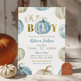 Pastel Blue Gold Oh Boy Pumpkin Baby Dusche Einladung