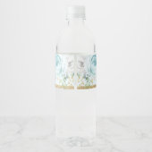 Pastel Blue Gold Woodland Floral Baby Dusche Wasserflaschenetikett (Rückseite)