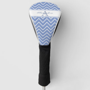 Pastel Blue Grau Zickzack Zigzag Muster Monogramm Golf Headcover