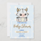Pastel Blue Gray Baby Dragon Baby Dusche Einladung (Vorderseite)