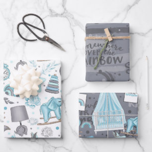 PASTEL BLUE & GRAY BABY ITEMS BLUME TOYS GESCHENKPAPIER SET
