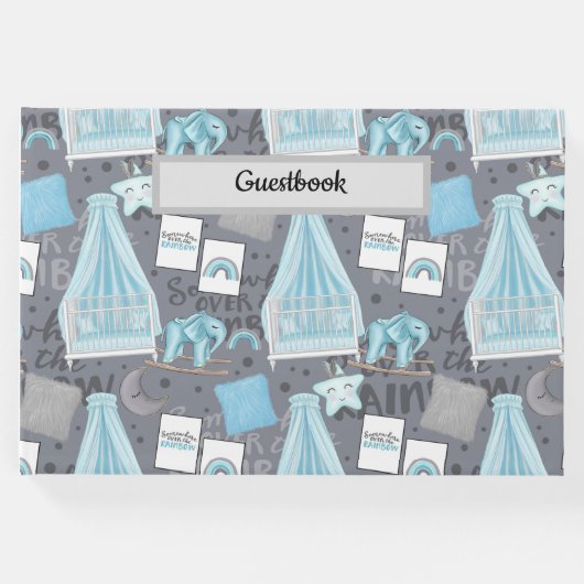 PASTEL BLUE & GRAY BABY KINDERZIMMER SCENE GÄSTEBUCH (Vorderseite)