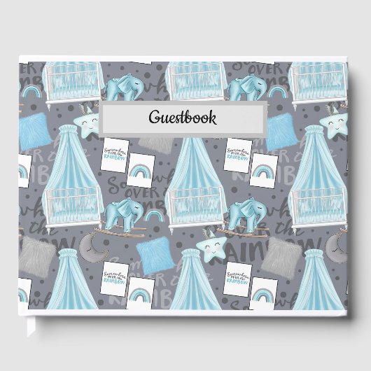 PASTEL BLUE & GRAY BABY KINDERZIMMER SCENE GÄSTEBUCH (Vorderseite)
