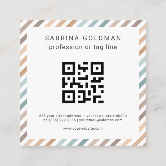 Pastel Blue Gray Gold Streifen QR CODE Quadratische Visitenkarte (Rückseite)