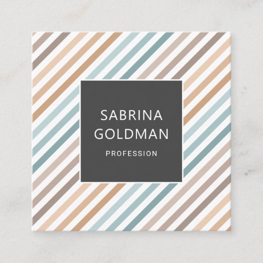 Pastel Blue Gray Gold Streifen QR CODE Quadratische Visitenkarte (Vorderseite)