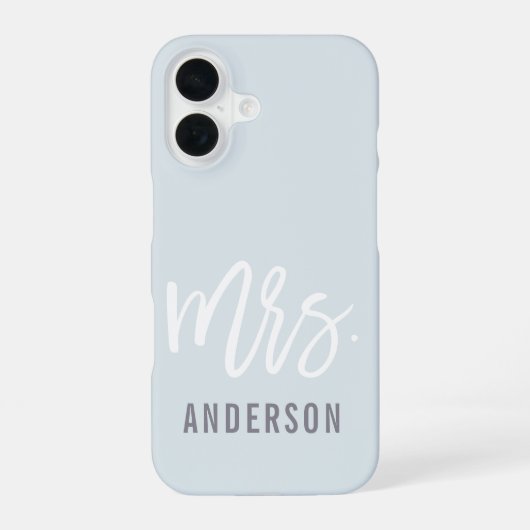 Pastel Blue-Gray New Mrs Last Name Bride iPhone 16 Hülle (Rückseite)