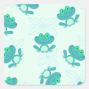 PASTEL BLUE GREEN CARTOON FROGGIES PATTER C QUADRATISCHER AUFKLEBER