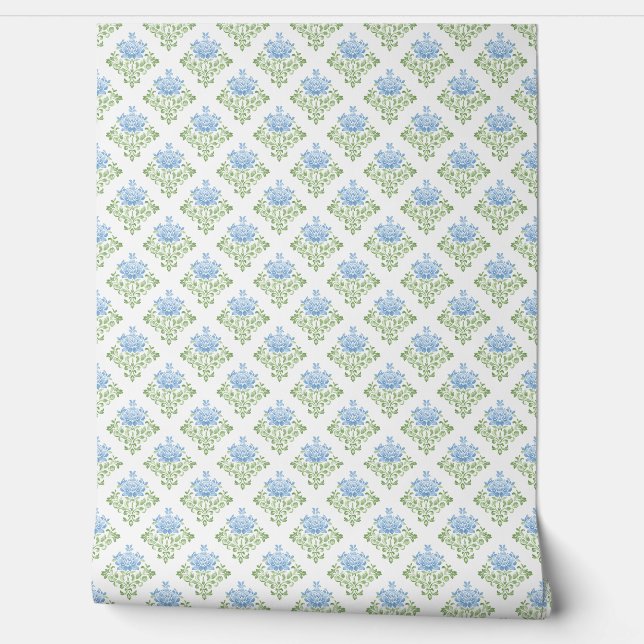 Pastel Blue Green Floral Pattern Tapete (Abrollen)