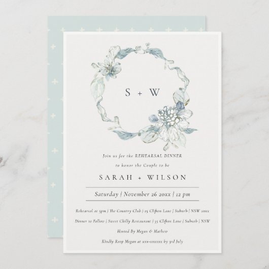 Pastel Blue Green Foliage Probe Dinner einladen Dankeskarte (Vorne/Hinten)