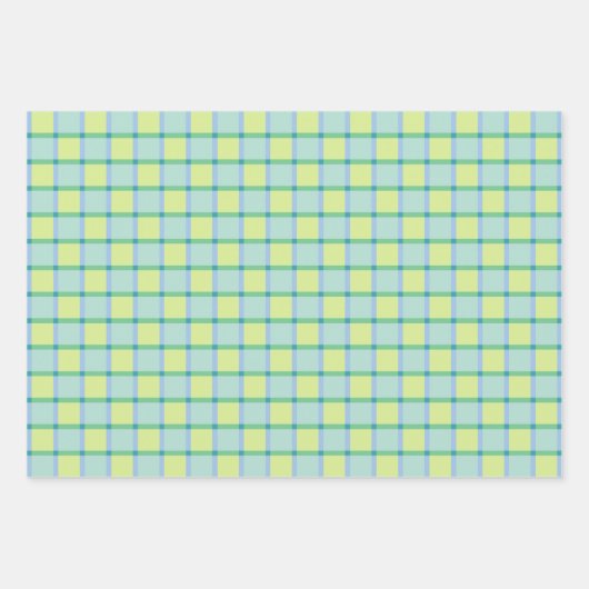 Pastel Blue Green Kariert Checkered Gingham Geschenkpapier Set (Vorderseite 2)