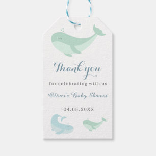 Pastel Blue Green Whale Danke, Baby Shower Geschenkanhänger